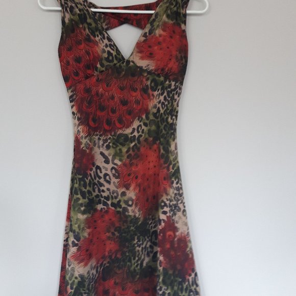 Red Leopard Cutout V-Neck Dress - Women - Picture 2 of 3